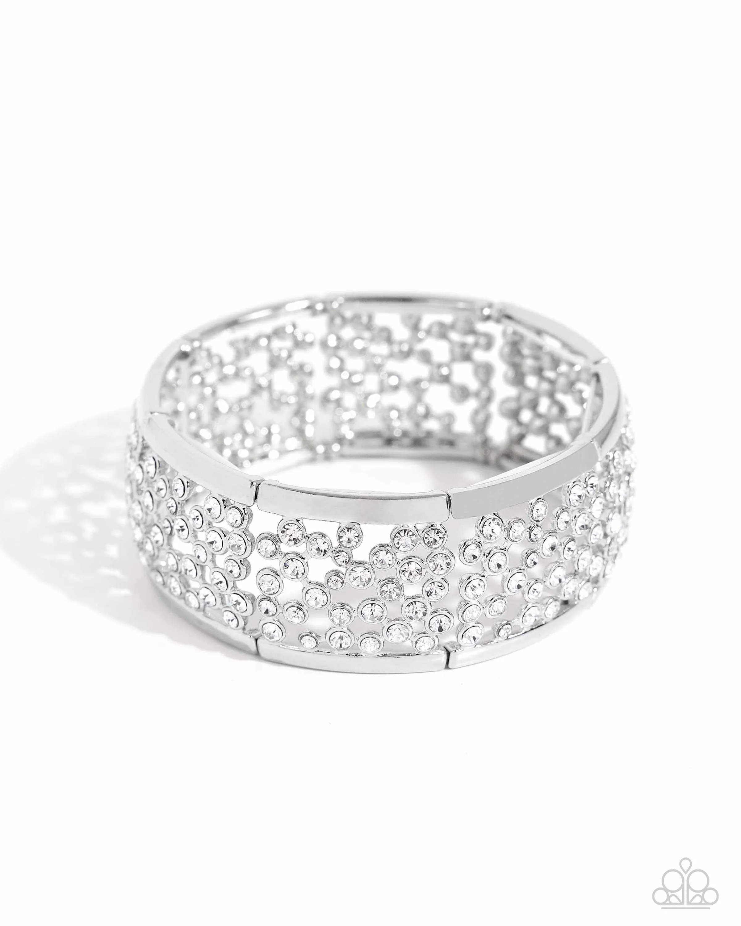 Subtly Scattered - White - Rhinestone Paparazzi Stretchy Bracelet - 2024 Empower Me Pink Exclusive