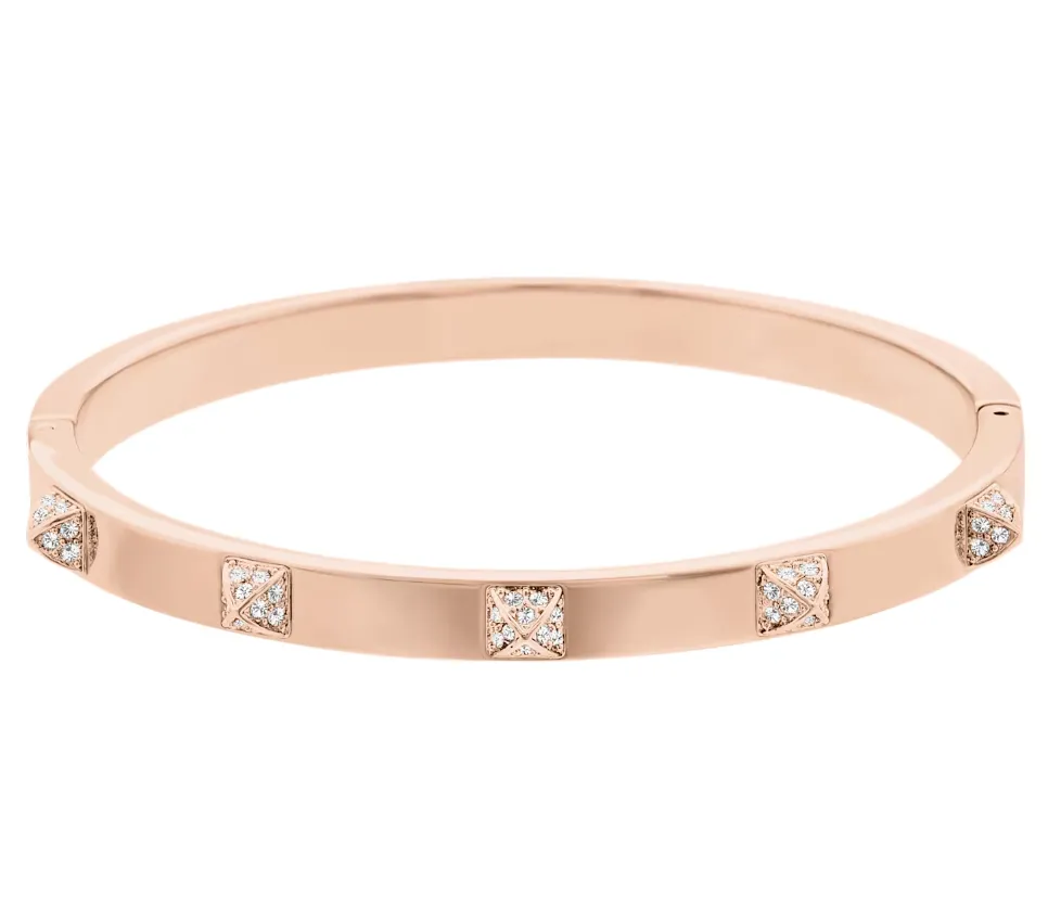 Swarovski Tactic Rose Gold Tone Plated White Crystal Bangle Size L