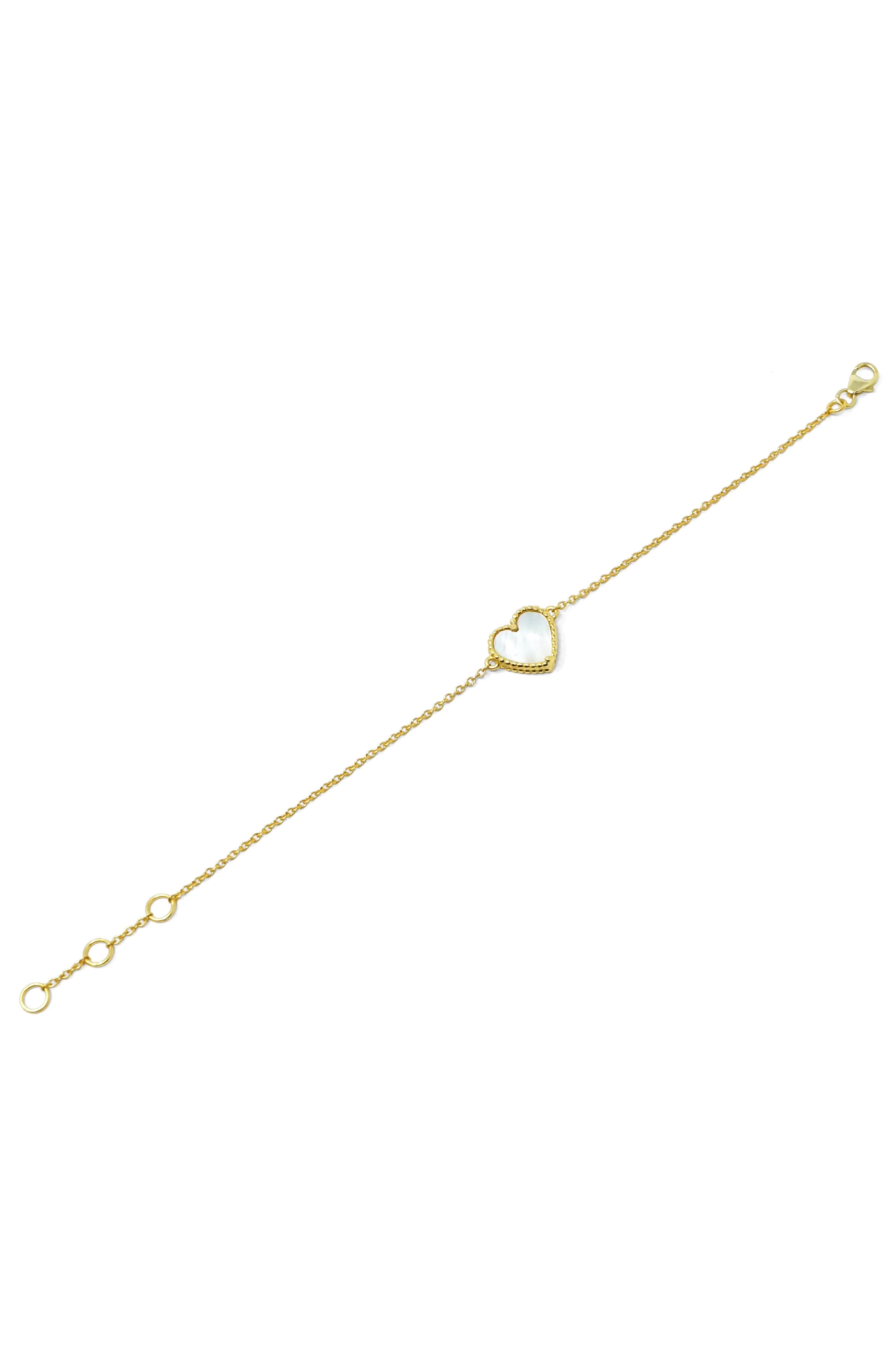 Sweet Heart Mother Of Pearl Gold Plated Sterling Silver Chain Bracelet