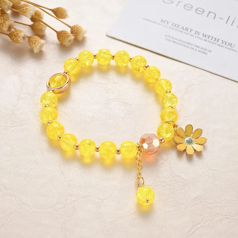 Sweet Vintage Pearl Lily Tulip Flower Bracelet for Women Fashion Korean Cute Tassel Peach Pendant Bracelets Aesthetic Jewelry