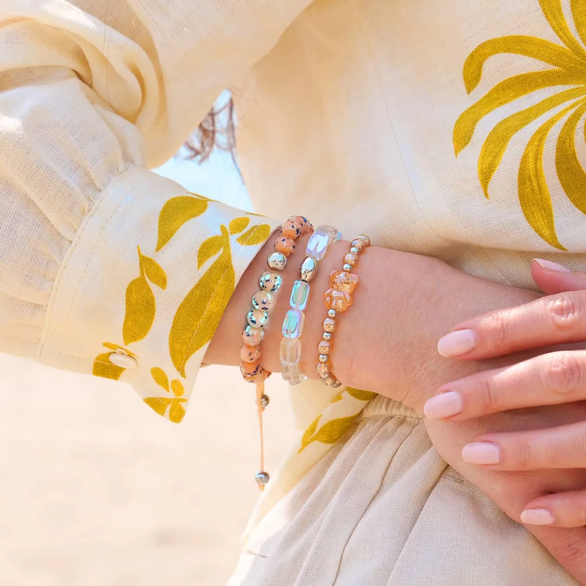 Tangerine Crystal | Shimmer Bear Bracelet | Orange x Silver
