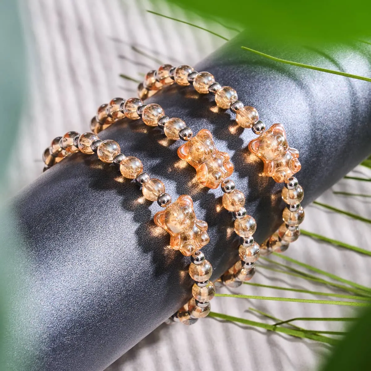 Tangerine Crystal | Shimmer Bear Bracelet | Orange x Silver