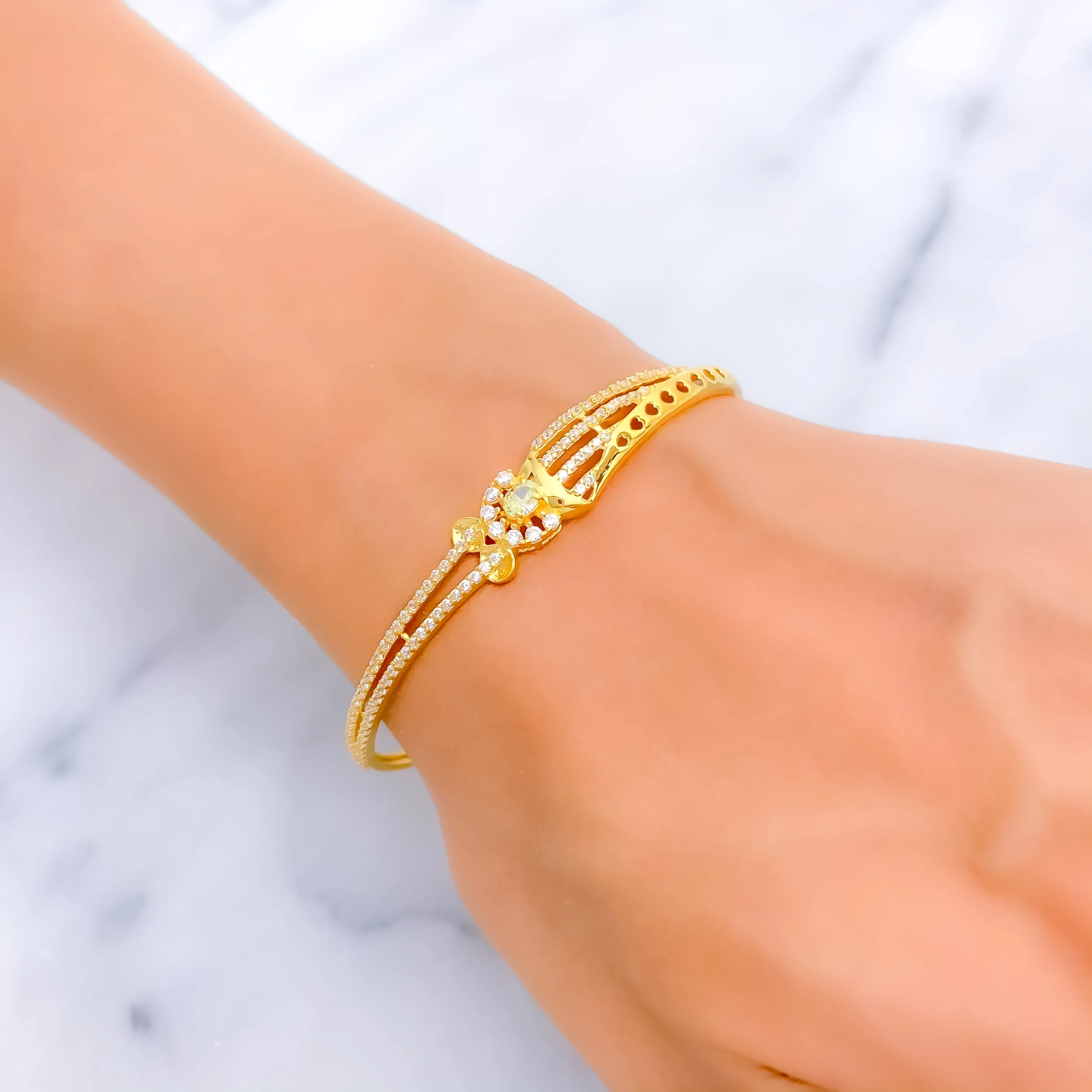 Tasteful Sparkling 22k Gold CZ Bangle Bracelet