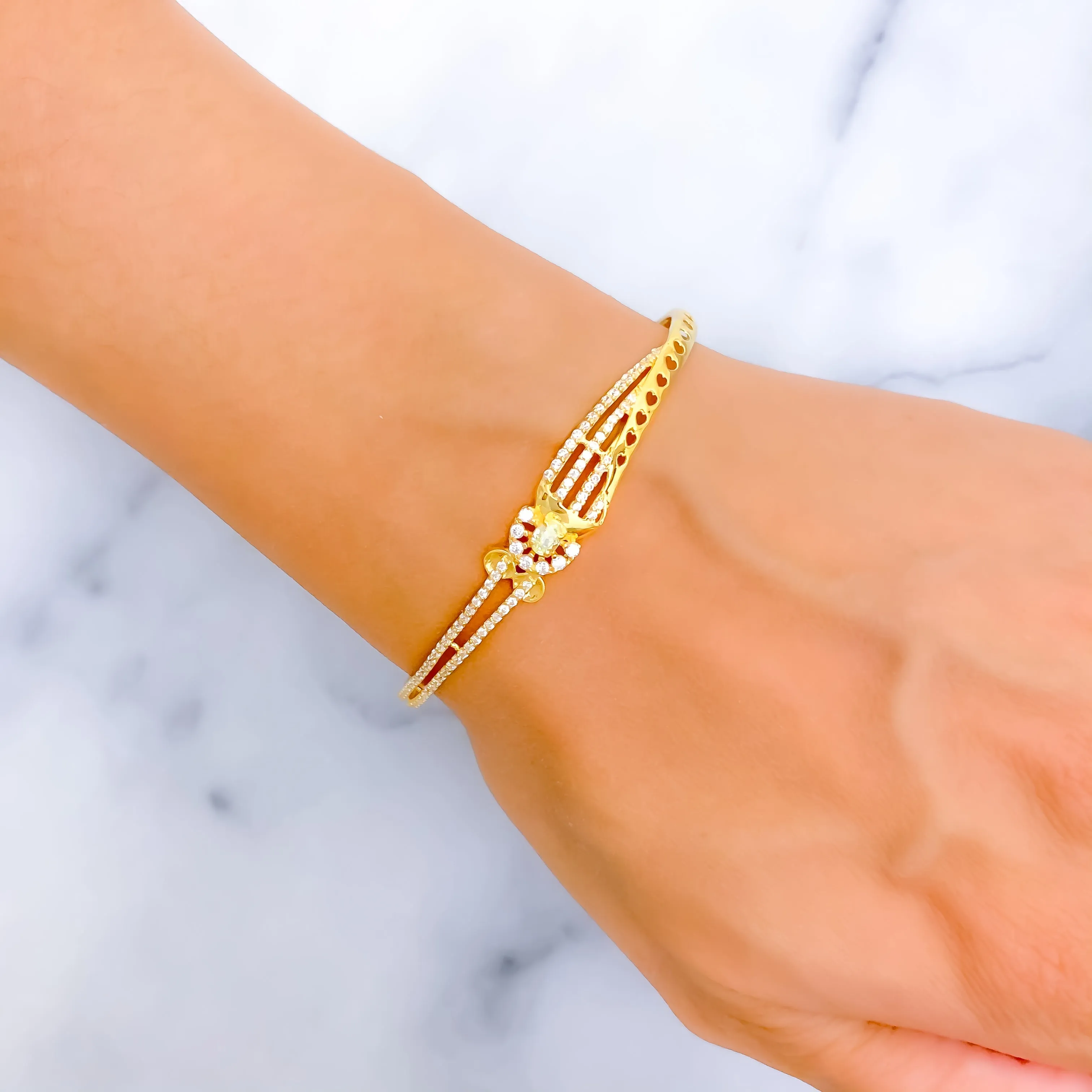 Tasteful Sparkling 22k Gold CZ Bangle Bracelet