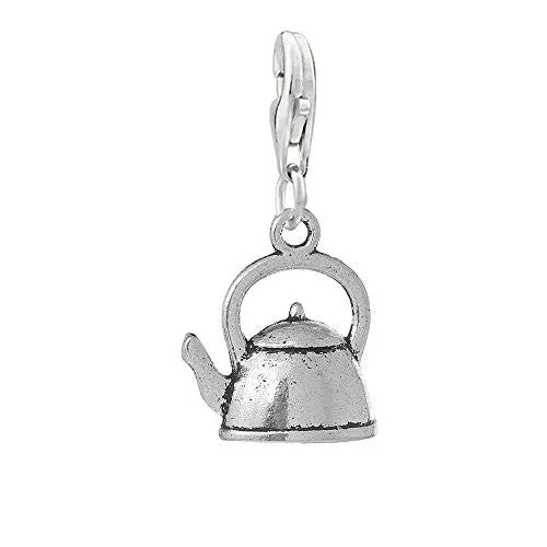 Teapot Clip on for Bracelet Charm Pendant for European Charm Jewelry with Lobster Clasp