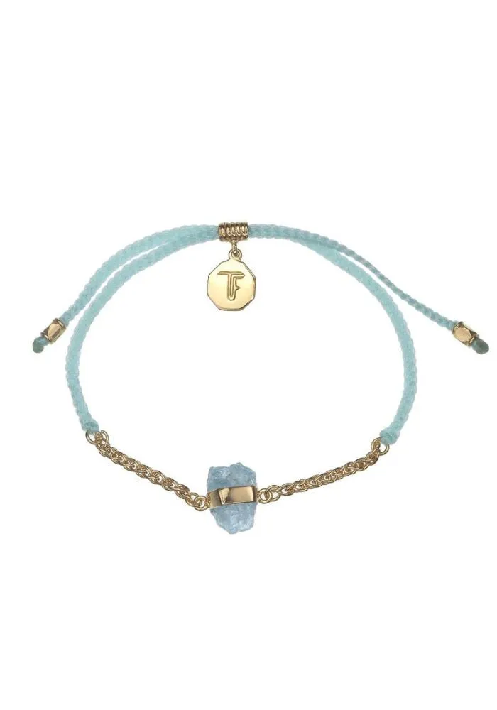 Tiger Frame Chain & Cord Crystal Gold Bracelet- Aquamarine