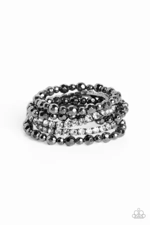Top Notch Twinkle - Black - White Rhinestone Gunmetal Paparazzi Stretchy Bracelet