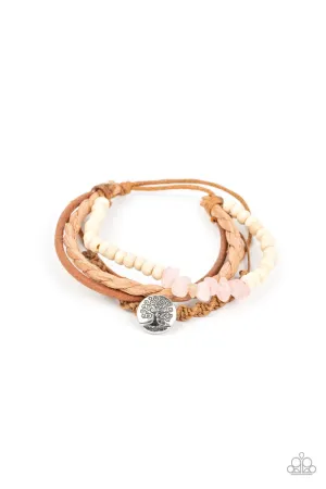 Treetop Trail Guide - Pink - Brown Suede Rose Quartz Stone Paparazzi Pull-Cord Bracelet