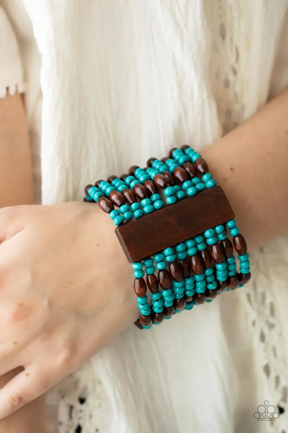 Tropical Takeover - Blue and Brown Wooden Bracelet