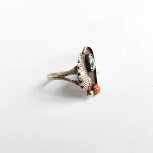 Turquoise and Coral Ring Size 6.75