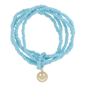 Turquoise Beaded Bracelet Set w/Smile Charm