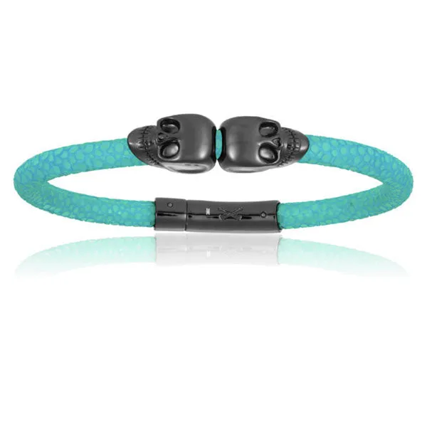 Turquoise Double Skull Stingray Leather with Black PVD