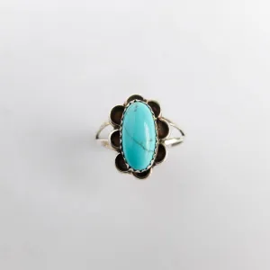 Turquoise Ring with Floral Setting Size 7.5