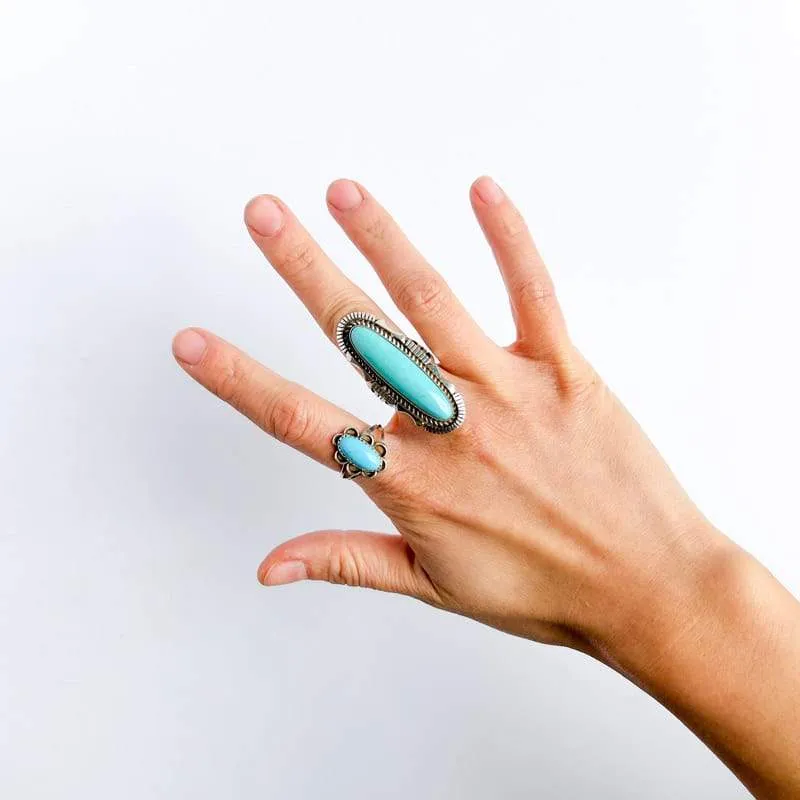 Turquoise Ring with Floral Setting Size 7.5