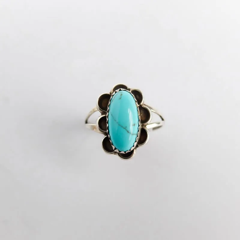 Turquoise Ring with Floral Setting Size 7.5