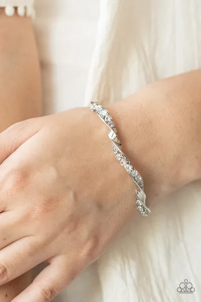 Twisted Twinkle - White (Rhinestone) Silver Bracelet