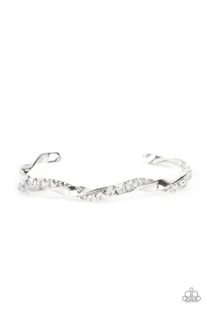 Twisted Twinkle - White (Rhinestone) Silver Bracelet