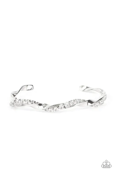 Twisted Twinkle - White (Rhinestone) Silver Bracelet
