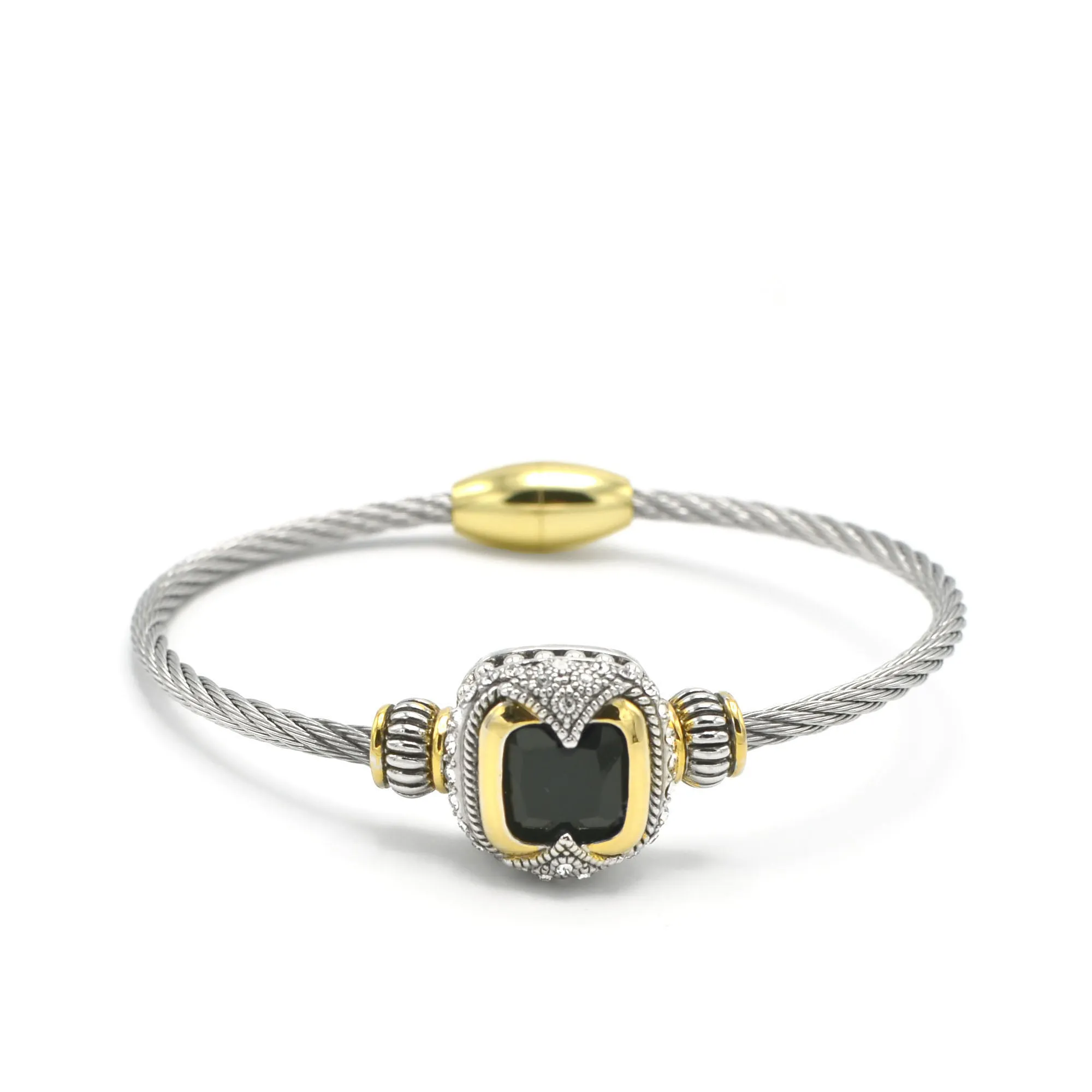 TWO TONE BLACK CRYSTAL CLASSIC CABLE BRACELET # 42269BR-TJT  (FF27)