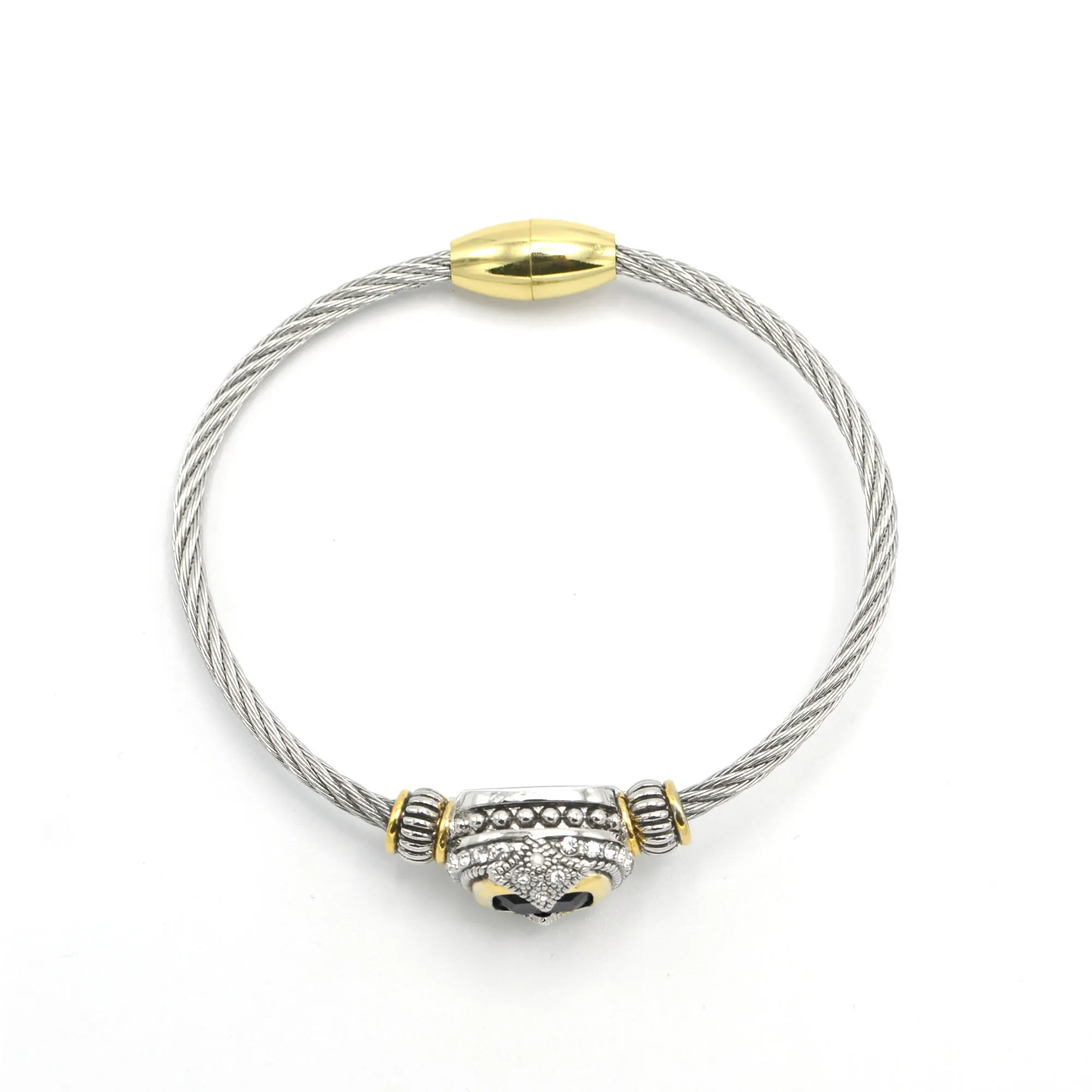 TWO TONE BLACK CRYSTAL CLASSIC CABLE BRACELET # 42269BR-TJT  (FF27)