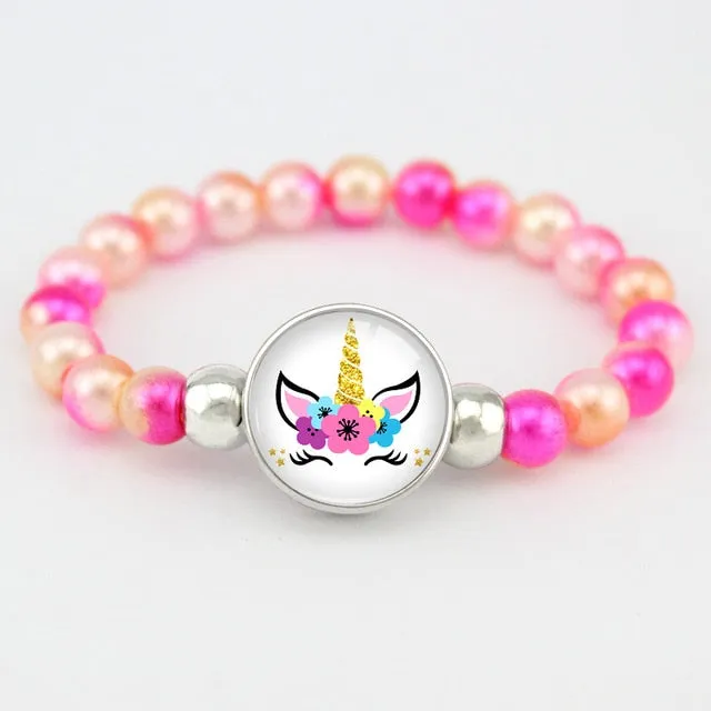 Unicorn Beads Bracelets 18mm Snap Holder Buttons Dome Cabochon Flamingos Charms Trendy Bracelets Girls Women Boy Jewelry Gift