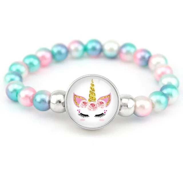 Unicorn Beads Bracelets 18mm Snap Holder Buttons Dome Cabochon Flamingos Charms Trendy Bracelets Girls Women Boy Jewelry Gift