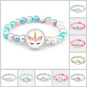 Unicorn Beads Bracelets 18mm Snap Holder Buttons Dome Cabochon Flamingos Charms Trendy Bracelets Girls Women Boy Jewelry Gift