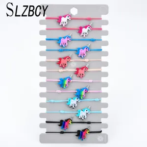 Unicorn Tree of Life Charms Elastic Bracelet Bangle For Women Child Bohemian Jewelry Gift Braided Rope Bracelets 12pcs/set