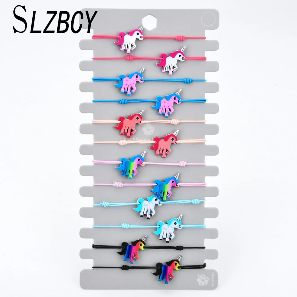 Unicorn Tree of Life Charms Elastic Bracelet Bangle For Women Child Bohemian Jewelry Gift Braided Rope Bracelets 12pcs/set