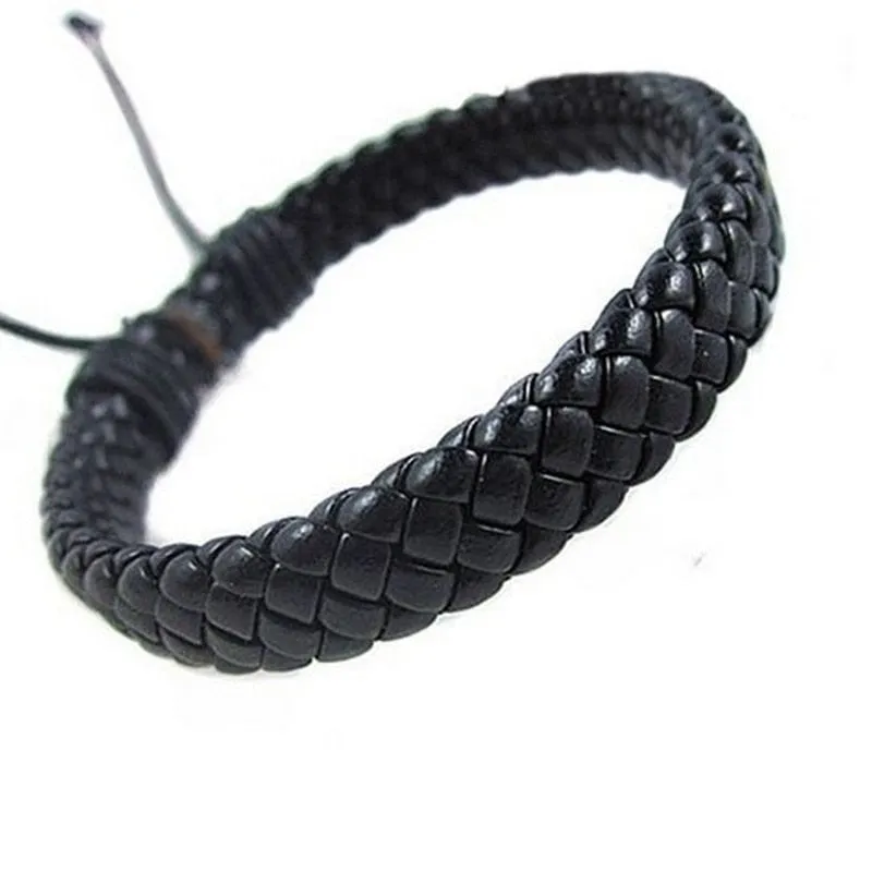 Unisex Leather Bracelet Bangle Cuff Rope Adjustable Good Gifts for Friends Parents Children