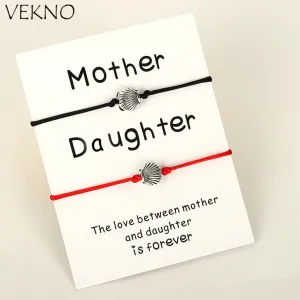 VEKNO 2pcs/set Handmade Multicolor Women Bracelet for Mother Daughter Cute Silver Key Adjustable Braided Charm Bracelets Jewelry