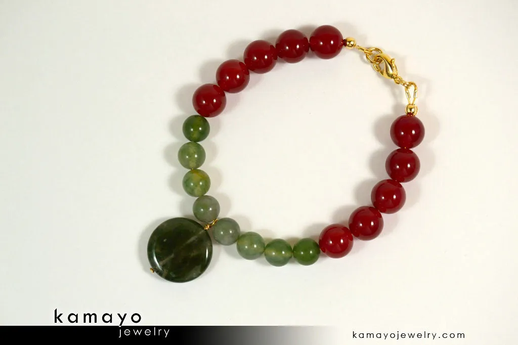 VIRGO BRACELET - Moss Agate Pendant and Sard Beads