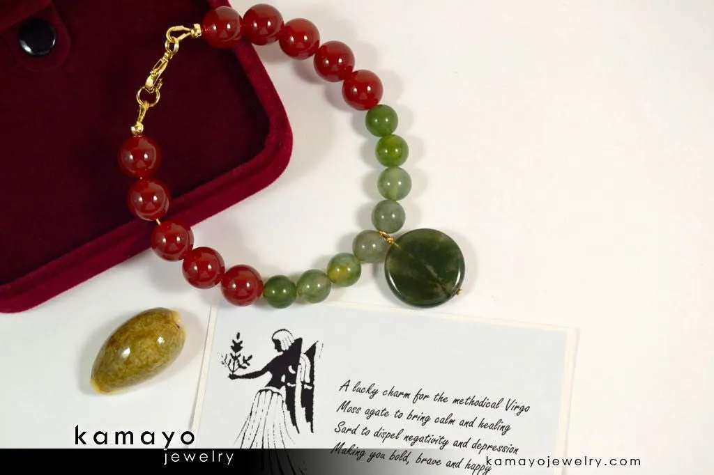 VIRGO BRACELET - Moss Agate Pendant and Sard Beads