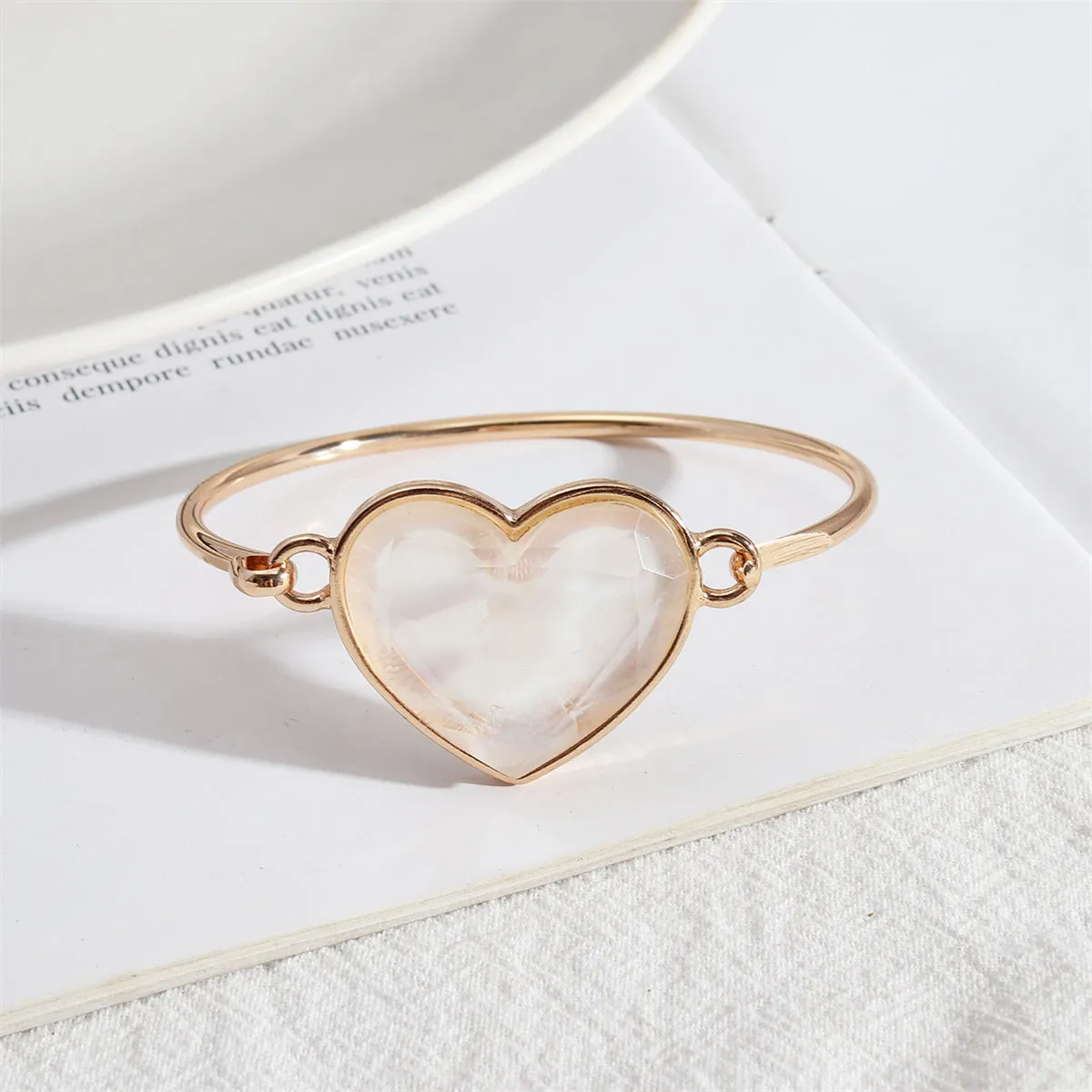 White Shell & 18K Gold-Plated Heart Charm Bangle