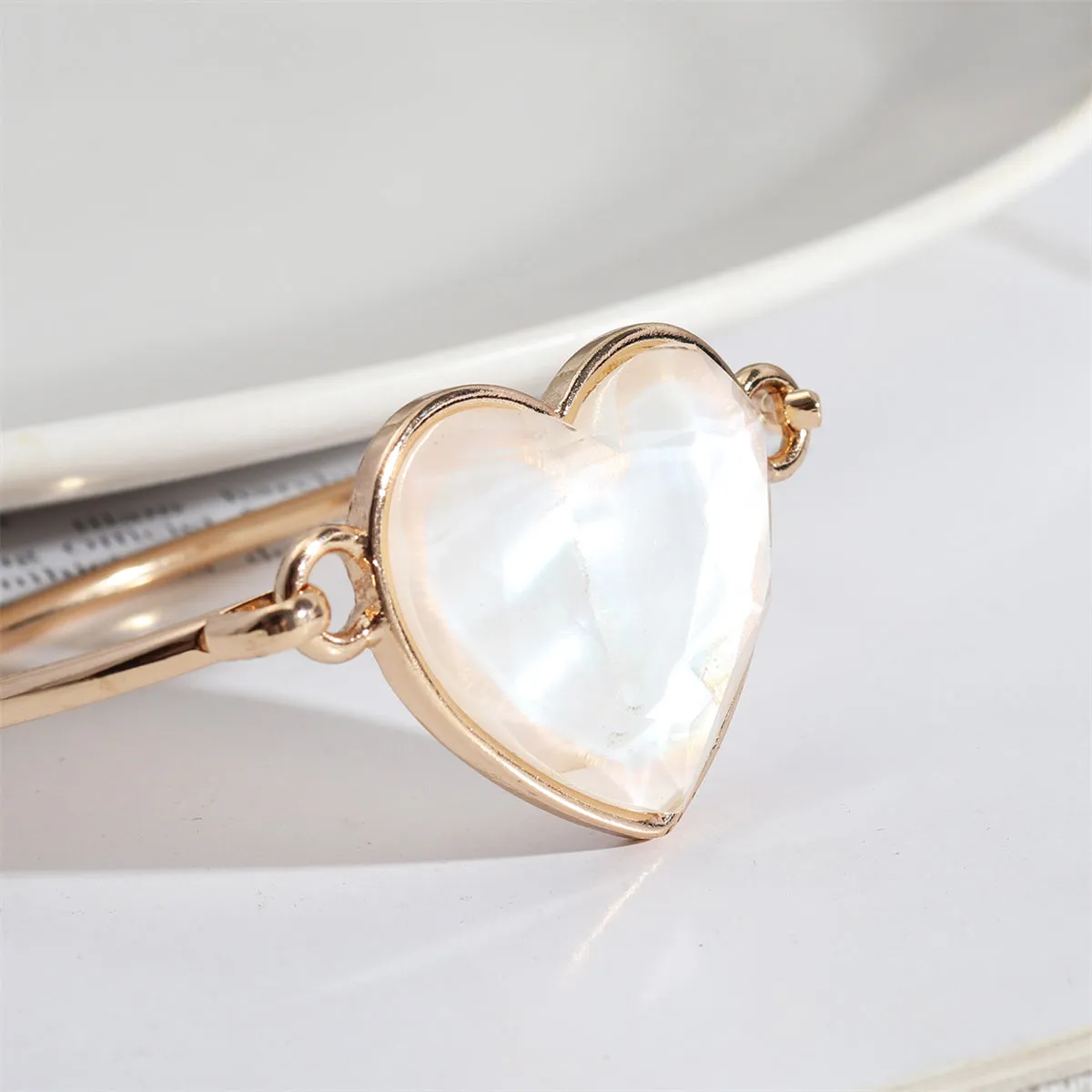 White Shell & 18K Gold-Plated Heart Charm Bangle