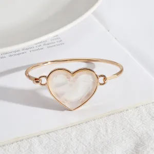 White Shell & 18K Gold-Plated Heart Charm Bangle