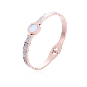 White Shell & Cubic Zirconia 18K Rose Gold-Plated Roman Numeral Hinged Bangle
