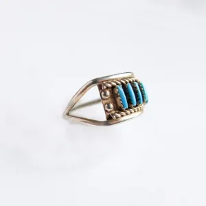 Wide Silver Needlepoint Turquoise Ring Size 9.75