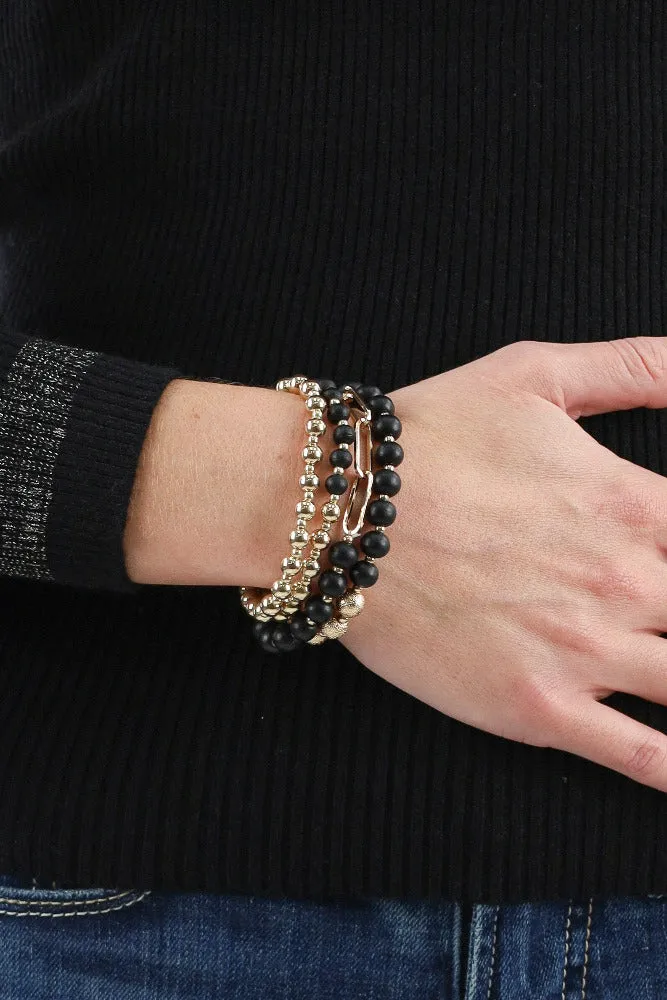Wood and Gold Chain Set of 4 Stretch Bracelets -Multi