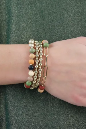 Wood and Gold Chain Set of 4 Stretch Bracelets -Multi