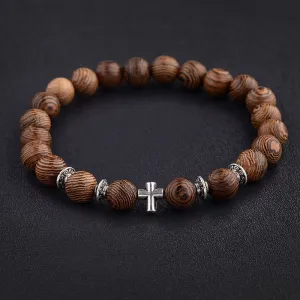 Wood Beads Cross Bracelets Onyx Meditation Prayer