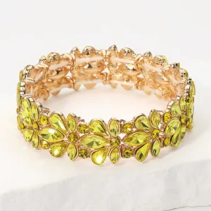 Yellow Crystal Flower Stretch Pageant Bracelet  | Prom Bracelet | 653905